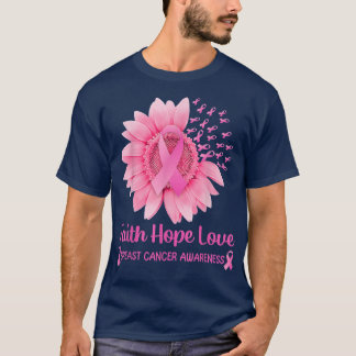 Camiseta Breast Cancer Awareness Cute Pink Sunflower Faith 