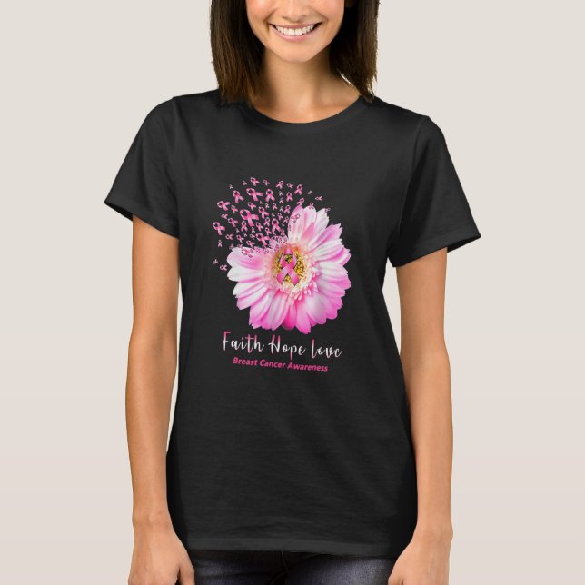 Camiseta Breast Cancer Awareness Faith Hope Love Daisy (Frente)