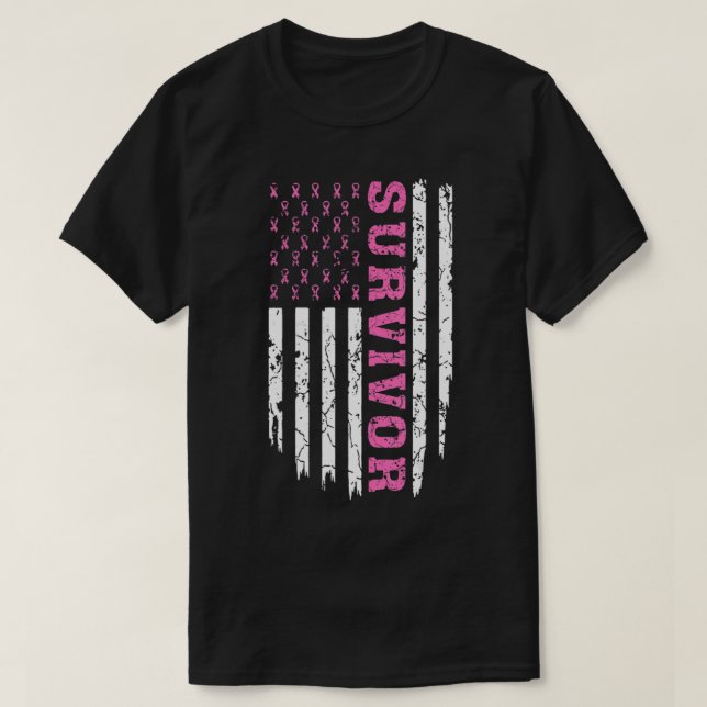Camiseta Breast Cancer Awareness Pink Ribbon Survivor Ameri (Frente do Design)