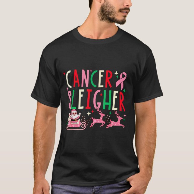 Camiseta Breast Cancer Christmas Nk Ribbon Santa Sleigh Rei (Frente)