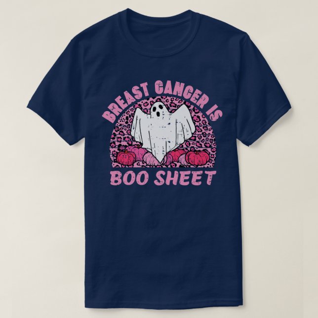Camiseta Breast Cancer Is Boo Sheet Ghost Leopard Halloween (Frente do Design)