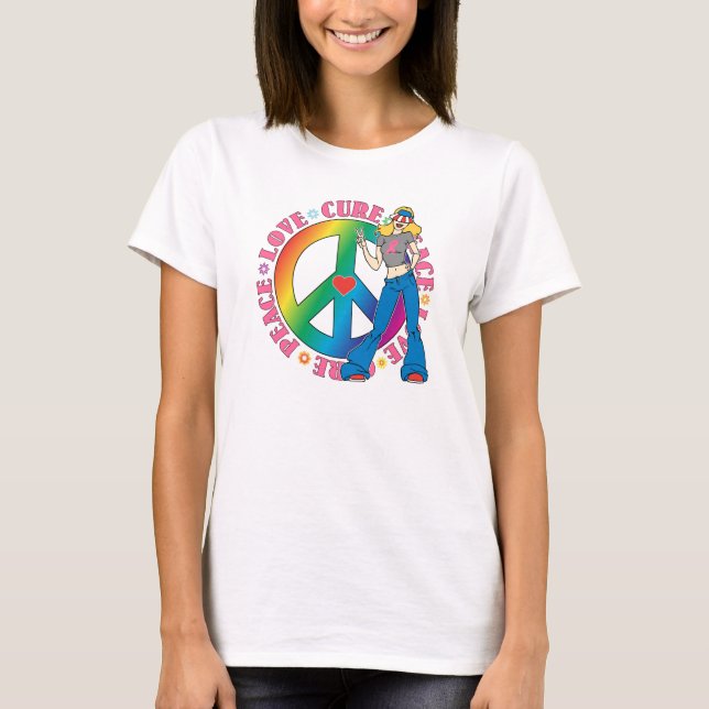 Camiseta Breast Cancer Peace Love Cure (Frente)
