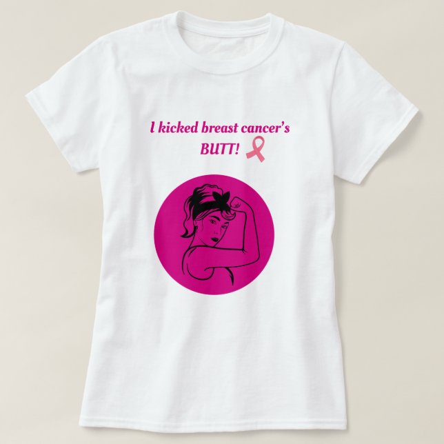 Camiseta Breast Cancer Pink Kick Butt Woman T-Shirt (Frente do Design)