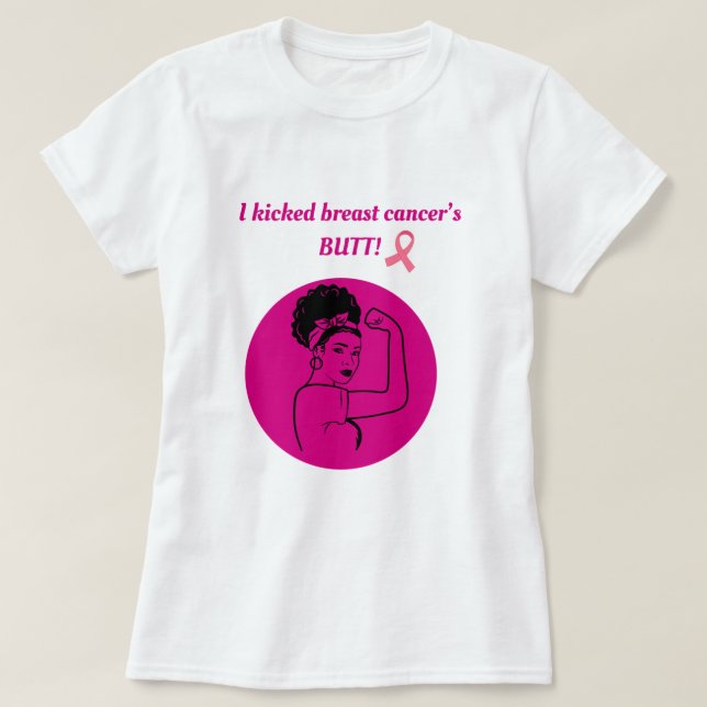 Camiseta Breast Cancer Pink Kick Butt Woman T-Shirt (Frente do Design)