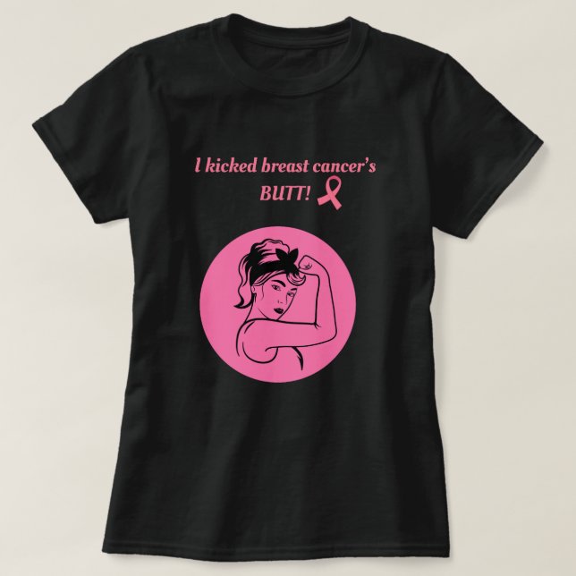 Camiseta Breast Cancer Pink Kick Butt Woman T-Shirt (Frente do Design)