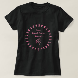 Camiseta Breast Cancer Survivor Pink Fist Black T-Shirt