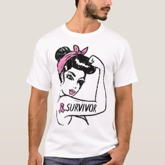 Camiseta Breast Cancer Survivor Rosie Riveter Pink Awarenes