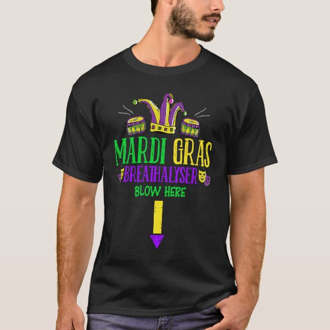 Camiseta Breathalyzer Blow Aqui Mardi Gras Mascarada Mask (Frente)