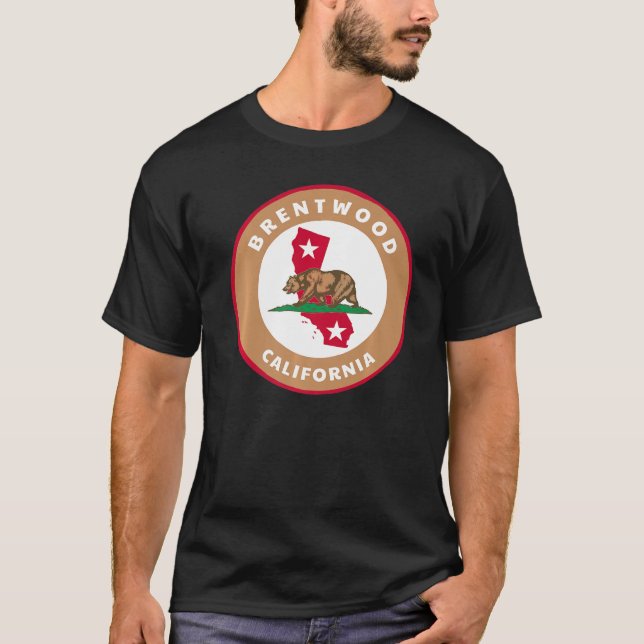 Camiseta Brentwood California Ca Flag And Bear Badge Souven (Frente)