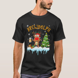 Camiseta Brew-Dolph Christmas Reindeer Bebendo Beer Lover