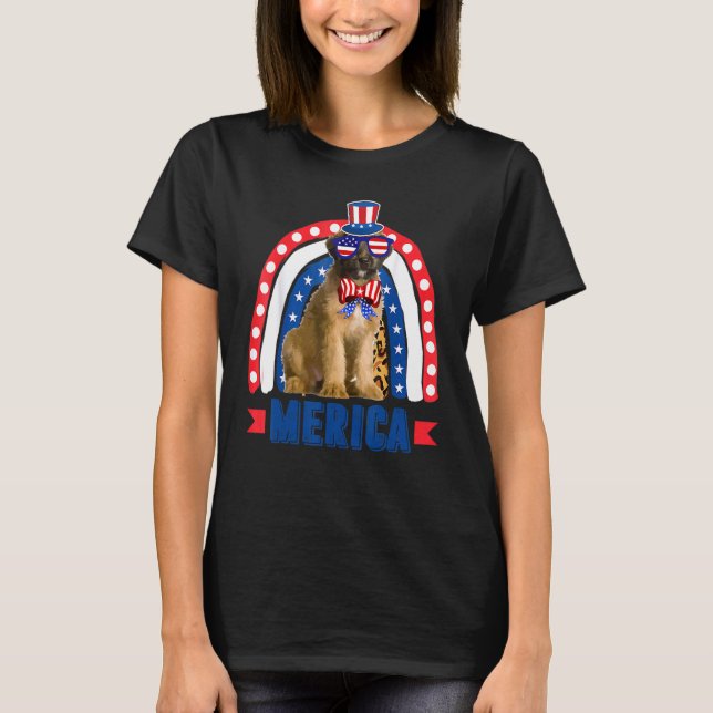 Camiseta Briard Dog Rainbow Leopard Merica Flag 4th Of Jul (Frente)