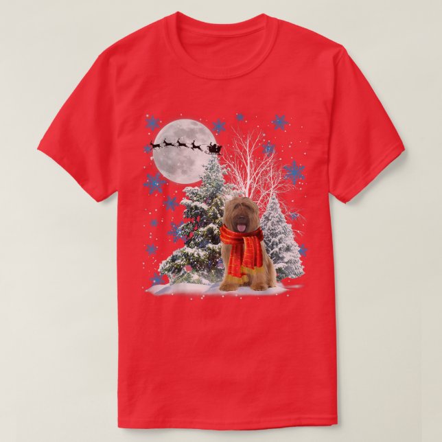 Camiseta Briard Sob Lua Neve Natal Pajama (Frente do Design)