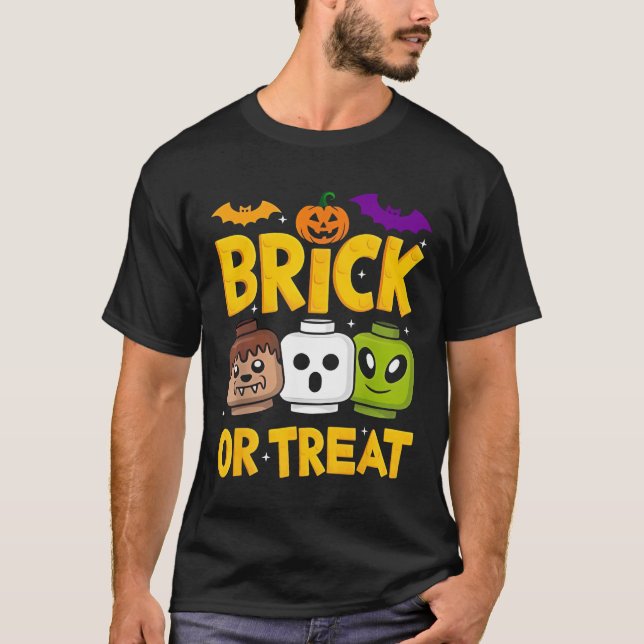 Camiseta Brick ou Tratar o Master Builder do Halloween Bloq (Frente)