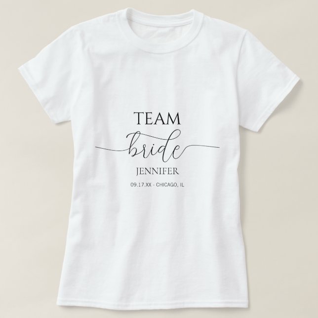 Camiseta Bride da Equipe do Chá de panela de Script Mínimo  (Frente do Design)