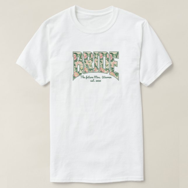 Camiseta BRIDE Pink + Green Retro Floral Varsity T-Shirt (Frente do Design)