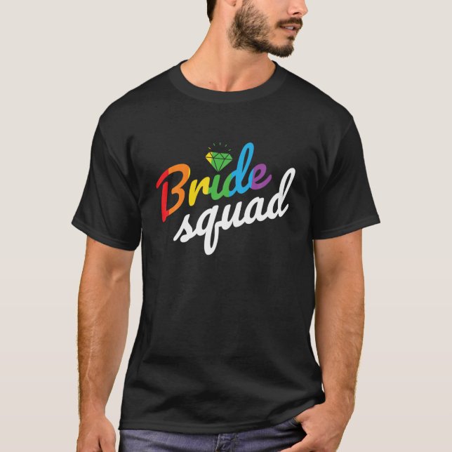 Camiseta Bride Squad Tee - Lesbian Gay Wedding Diamond Rain (Frente)