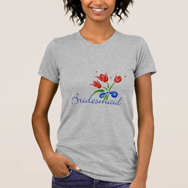 Camiseta Bridesmaid com tulipas vermelhas (Frente)