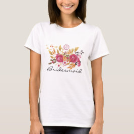 Camiseta Bridesmaid do Buquê de Flor Cor-de-Rosa e Laranja