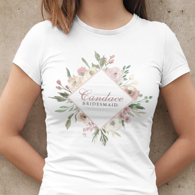 Camiseta Bridesmaid Personalizada Floral Pink-Blush Elegant (Criador carregado)