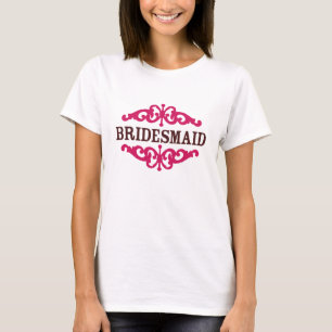 Camiseta Bridesmaid (Rosa Quente e Castanho De Chocolate)