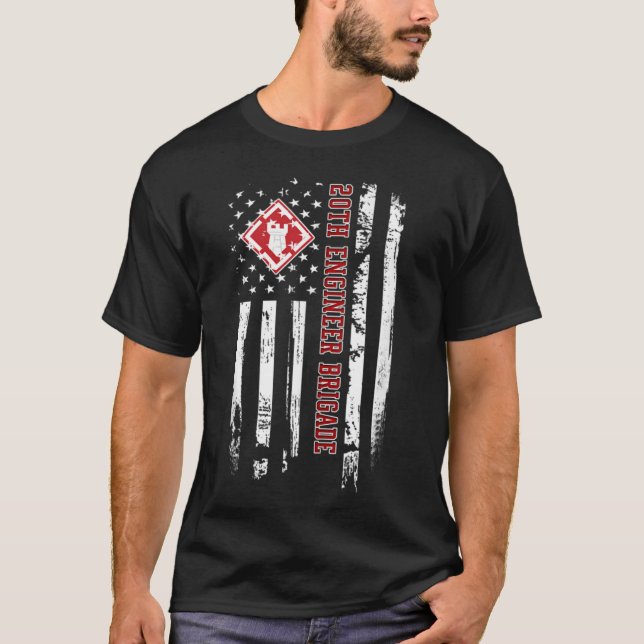 Camiseta Brigada de Engenheiro Veterano EUA Bandeira Vetera (Frente)