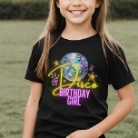 Camiseta Bright Neon Pink Glow Disco Ball Dance Birday<br><div class="desc">Design do Partido Disco com luzes néon vívidas e brilhantes em azul,  rosa e roxo,  e texto em rosa e amarelo,  excelente para festas de aniversário de discoteca de dança para meninas.</div>