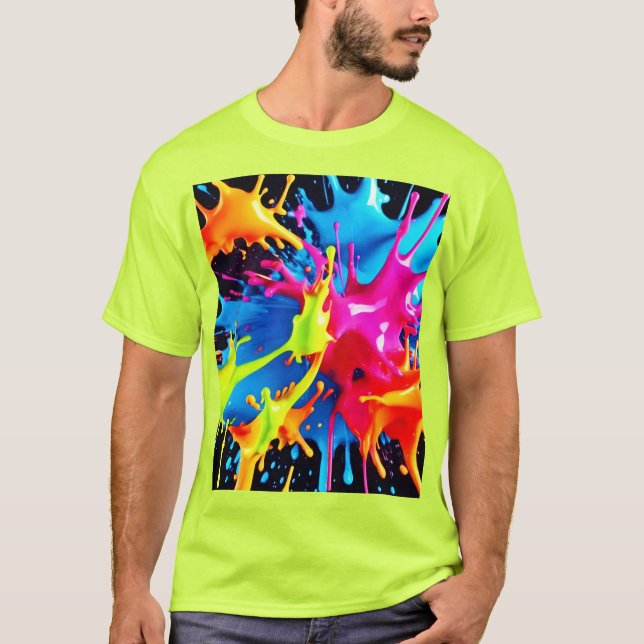 Camiseta Bright Neon Splasps in Abstrato Art (Frente)
