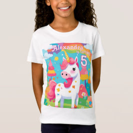 Camiseta Bright Pink White Unicorn Aniversário