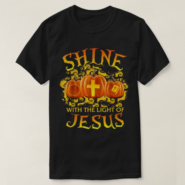 Camiseta Brilha Com A Luz De Jesus Bombeando Bíblia De Fé (Frente do Design)
