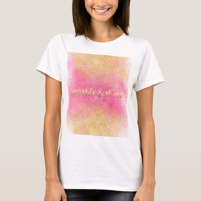 Camiseta Brilhante Dourado cor-de-rosa e brilho (Frente)