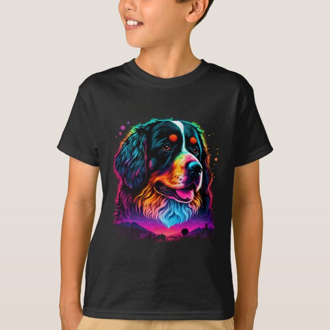 Camiseta Brilhante e Bonito Cão de Montanha Bernês (Frente)