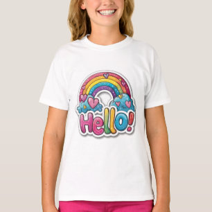 Camiseta Brilhante e Cheery "Olá!" T-Shirt Do Rainbow Kids