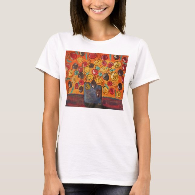 Camiseta brilhante enorme das flores das senhoras (Frente)