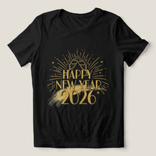 Camiseta Brilhante Feliz Ano Novo 2026 para Mulher