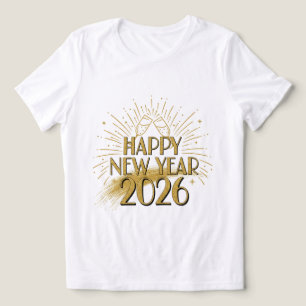 Camiseta Brilhante Feliz Ano Novo 2026 para Mulher