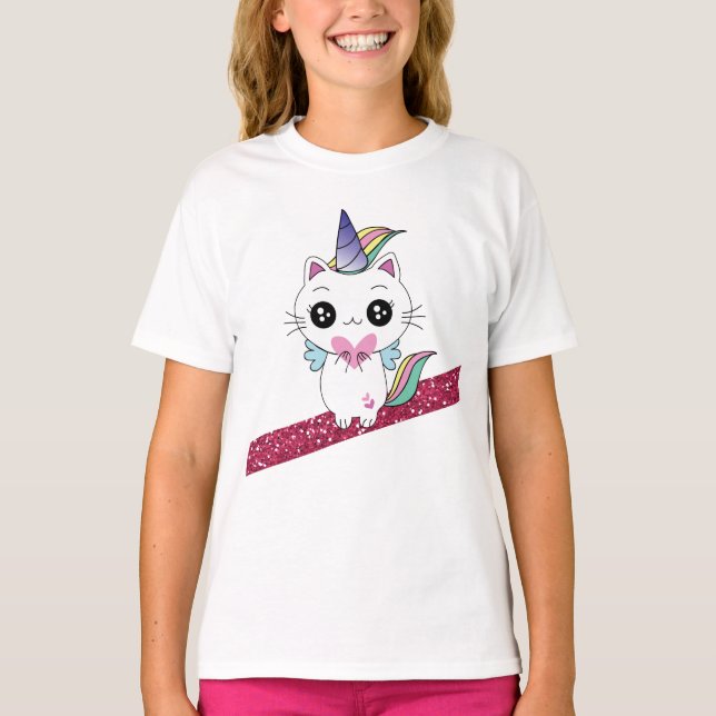 Camiseta Brilho cor-de-rosa Caticorn (Frente)