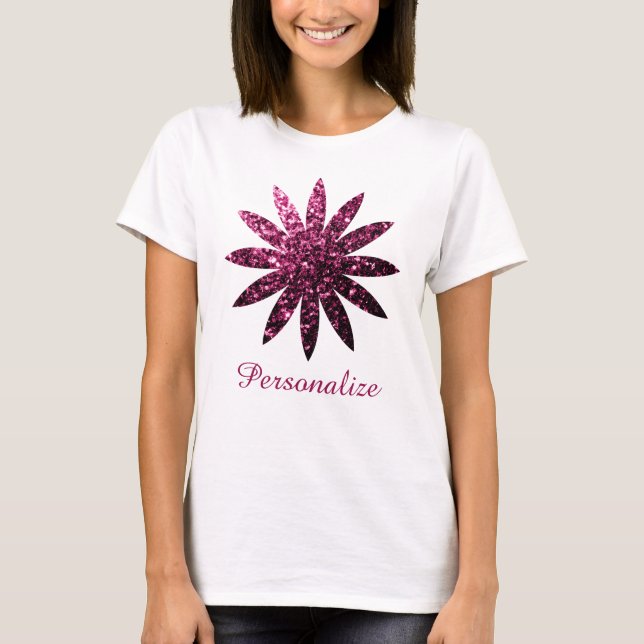 Camiseta Brilho de rosa escuro flor Personalize (Frente)