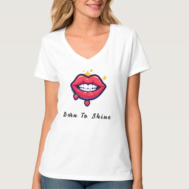 Camiseta 🌸 Brilho Labial Born To Shine Glam Style 🌸 (Frente)