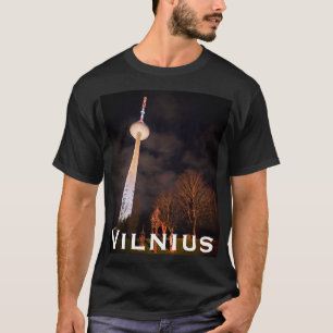 Camiseta Brilho Retro: A Torre de TV de Vilnius à Noite