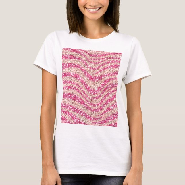 Camiseta Brilho Rosa Menina Padrão Zebra             (Frente)