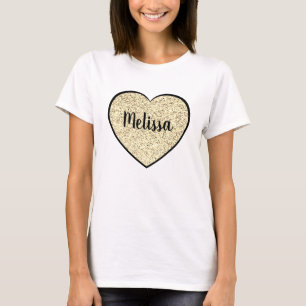 Camiseta Brilho suave luz dourada faísca Coração nome perso