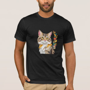 Camiseta Brincadeira Adorável Brincadeira De Gato Geométric