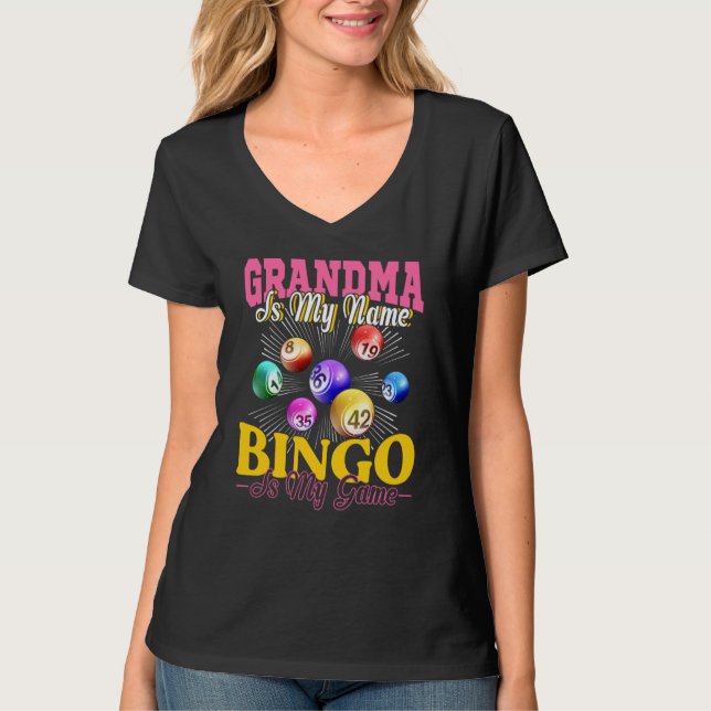 Camiseta Brincadeira Bingo Vovó Jogadora Mulheres Dia da Mã (Frente)