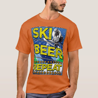 Camiseta Brincadeira de Esqui Cerveja Repetir Esqui Esquiad