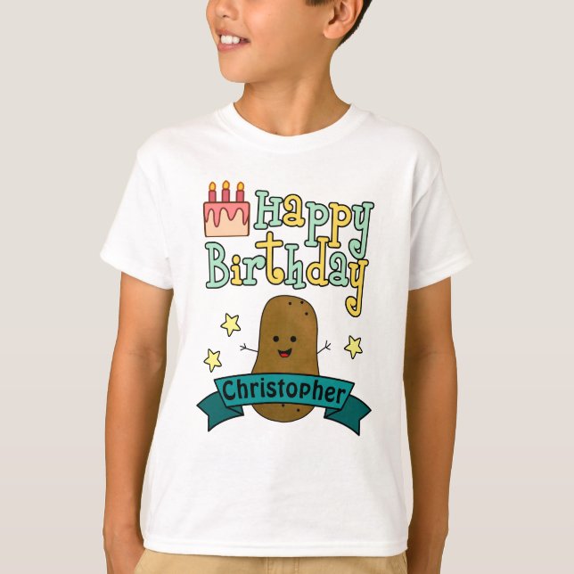 Camiseta Brincadeira Feliz Aniversário Batata Personalizada (Frente)
