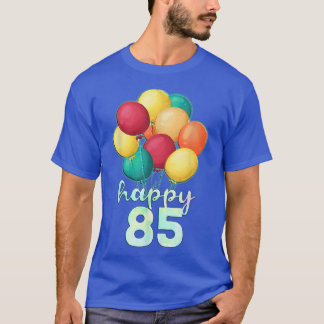 Camiseta Brincadeira Feliz Balões Coloridos de 85 Anos 85 A