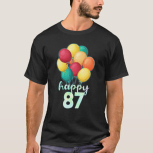 Camiseta Brincadeira Feliz Balões Coloridos de 87 Anos 87