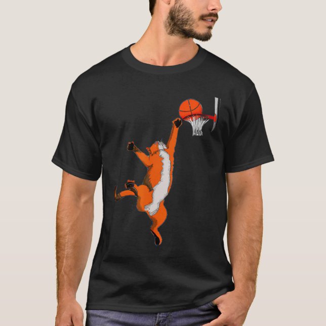 Camiseta Brincadeira Jogando Basquete Esporte Gato de Basqu (Frente)