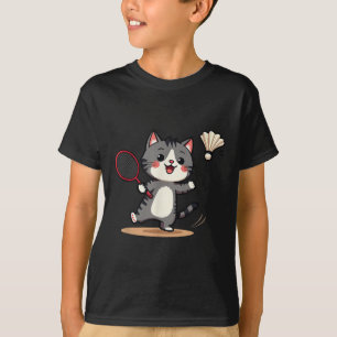 Camiseta Brincadeiras de Badminton Cute Rackers de Gato Eng