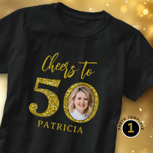 Camiseta Brinde aos 50 Anos Foto Dourado Brilho 50º Anivers